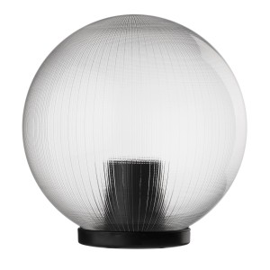 Applique da esterno t.b.t. sferica con paralume trasparente e base nera.