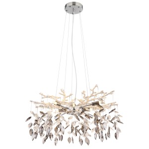 Lampada a sospensione moderna con dettagli in cristallo, ideale per un'illuminazione elegante.