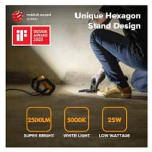 Faro LED da esterno t.b.t. con base esagonale, 2500 lumen, 5000K, 25W.