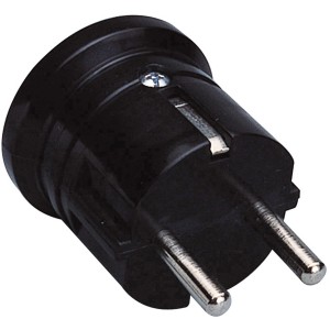 Spina Schuko nera per installazioni elettriche.