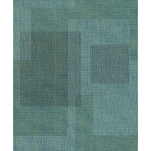 Carta da parati decorativa nei toni del blu e del verde con motivi geometrici.