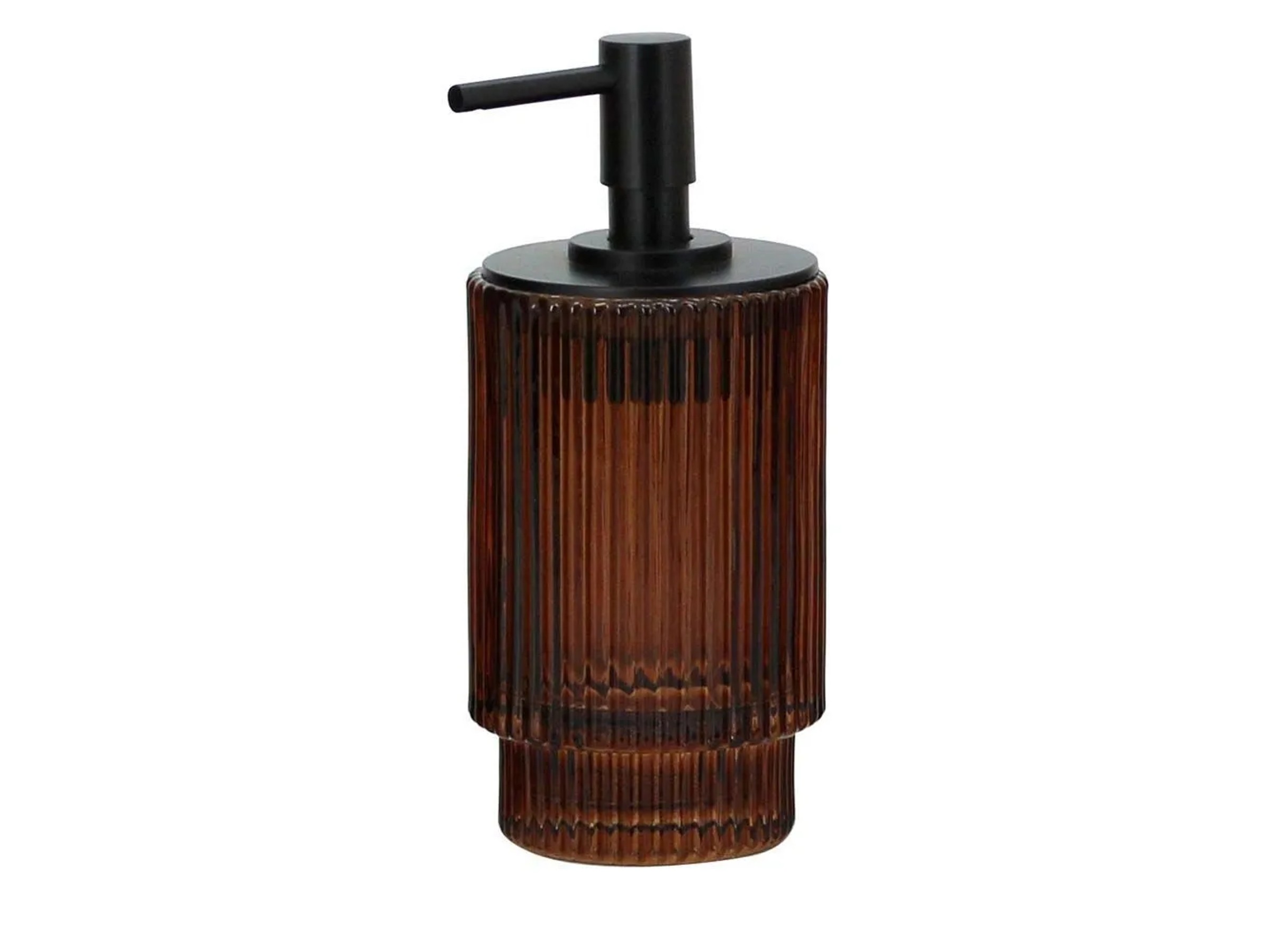 Set Dispenser Sapone In Vetro Ambrato Con Vassoio In Legno E Cestello In Ferro Per Cucina E Bagno - 2
