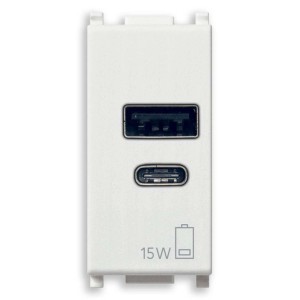 Presa USB bianca t.b.t. (Tipo A e C) per sistemi di interruttori.