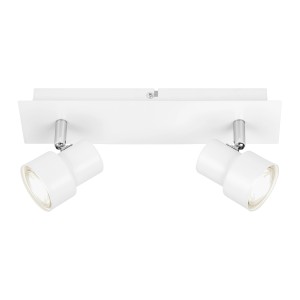 Faretto t.b.t. bianco con due luci per montaggio a soffitto.