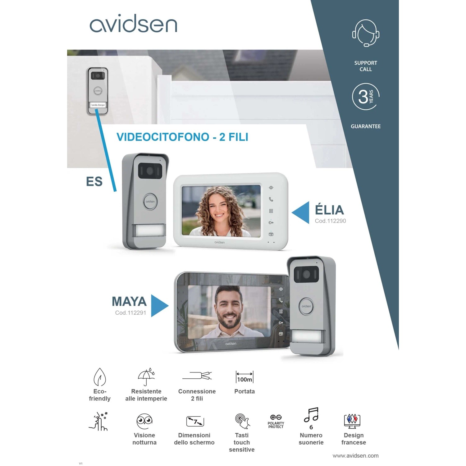 Set citofoni Avidsen: Panoramica dei modelli ES, ÉLIA e MAYA.