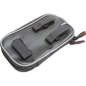 Borsa da telaio per bici nera con cinghie di montaggio per accessori.