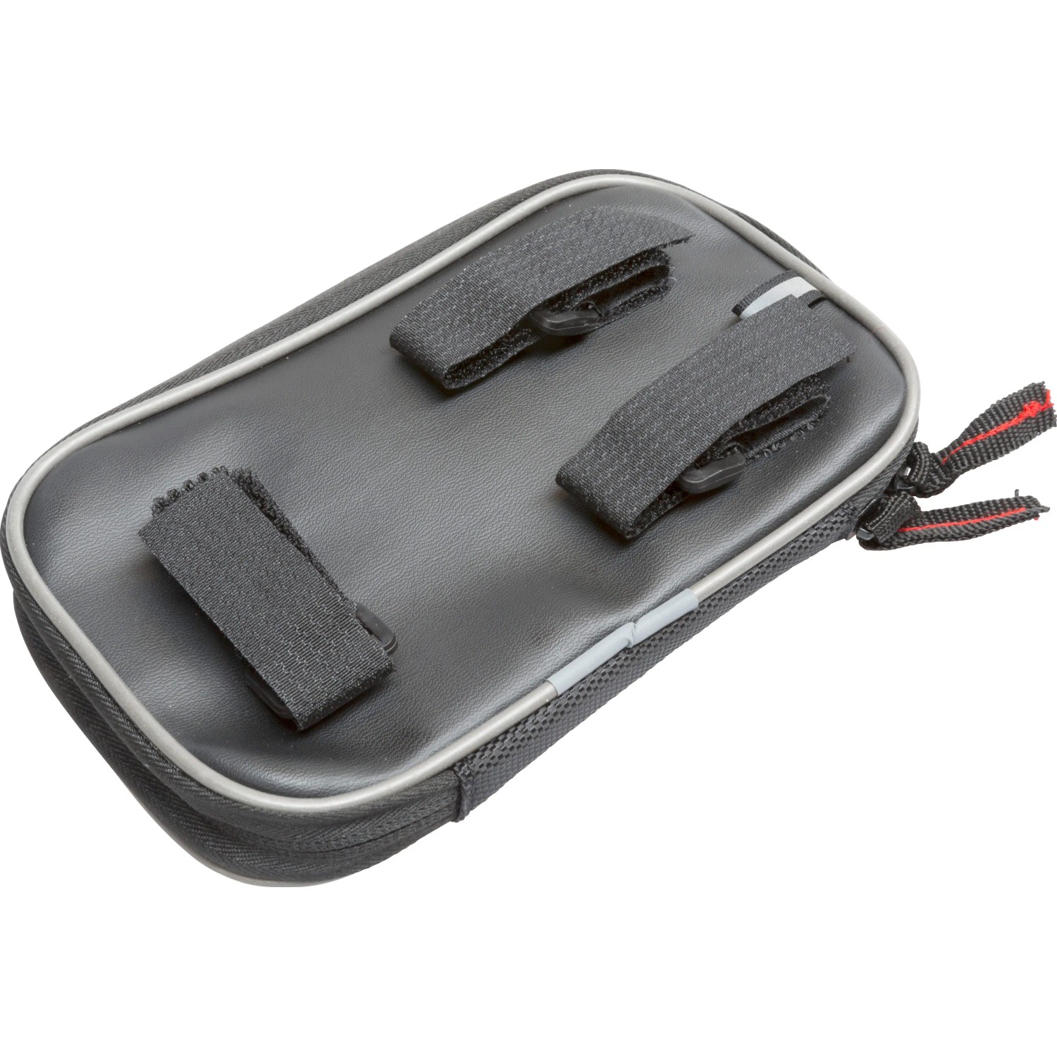 Borsa da telaio per bici nera con cinghie di montaggio per accessori.