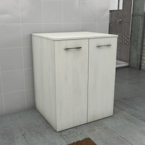 Mobile bagno t.b.t. con due ante e maniglie argentate.