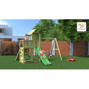 Gioco da giardino Floppi con scivolo e altalene 379x396xh262 cm