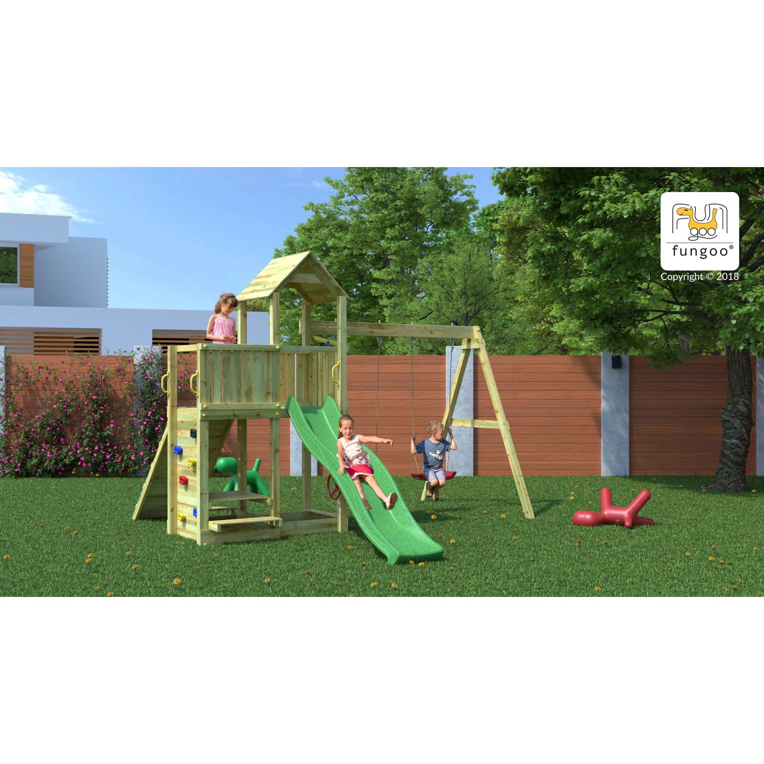 Gioco da giardino Floppi con scivolo e altalene 379x396xh262 cm_3