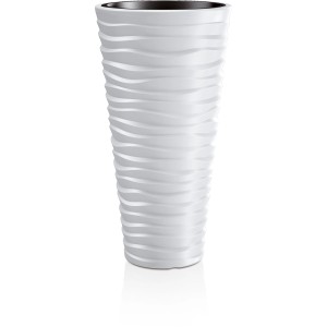 Colonna portapiante bianca Prosperplast con design a onde, alta 75 cm, ideale per interni ed esterni.