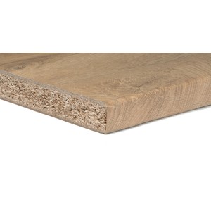 Dettaglio di un piano di lavoro cucina effetto legno (rovere).