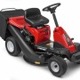Tosaerba rider Troy-Bilt Mini-Rider 60T-R rosso con scarico posteriore e cesto di raccolta.