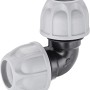 Raccordo a gomito t.b.t. per irrigazione interrata, grigio/nero.