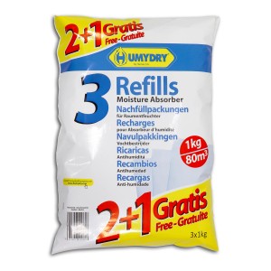Humydry Ricarica 3x1kg per deumidificatore, neutro. Contro umidità e muffa.
