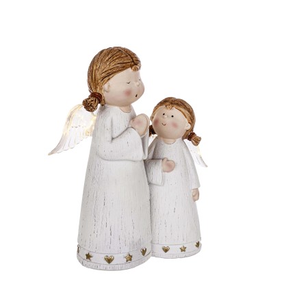 Coppia angeli Jodene in resina con luce LED bianco caldo