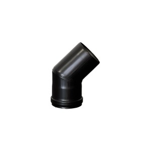 Curva nera per canna fumaria, accessorio per fumisteria.