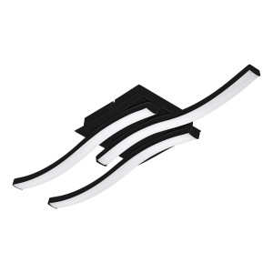 Moderna lampada da parete a LED Eglo Cabezas-E, nera, con profili LED curvi per un'illuminazione elegante.