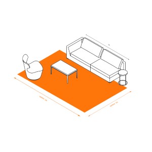 Schizzo di un tappeto moderno con mobili, ad es. divano, poltrona e tavolo.