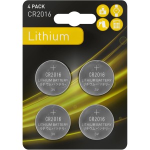 Confezione da 4 batterie a bottone al litio CR2016 per orologi, fotocamere e altro.