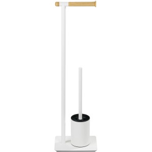 Wenko Set WC Macao: Porta scopino e carta igienica freestanding, legno/acciaio, bianco.