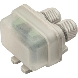 Sensore t.b.t. in custodia grigia con due pressacavi.