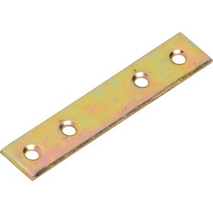 Connettore piatto zincato giallo, 75x15 mm, con quattro fori per il collegamento del legno.