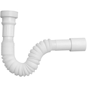 Sifone bianco flessibile per lavabo, lavello o vasca da bagno.