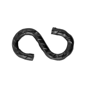 Gancio a S in metallo nero per applicazioni versatili.