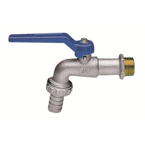 Rubinetto a sfera t.b.t. con maniglia blu per uso esterno.