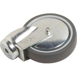 Rotella girevole per apparecchi, Ø 100mm, con foro posteriore, portata 55kg, pneumatico in gomma e lamiera d'acciaio zincata.