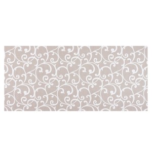 Tappeto da cucina Zerbini con fondo beige e motivo a viticci bianchi.