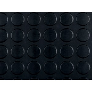 Piastrella per pavimenti in PVC nero con motivo a borchie.