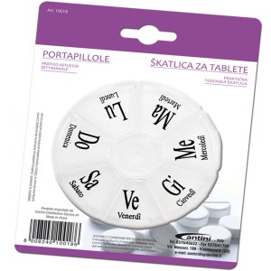 Portapillole settimanale, ausilio per il bagno.
