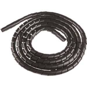 Cavo nero t.b.t. per accessori telefoni, avvolto a spirale.