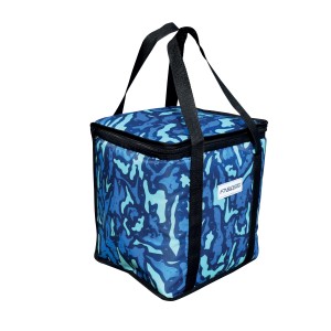 Borsa frigo t.b.t. per campeggio con motivo blu e manici.