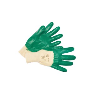Guanti da giardino LUX in nitrile taglia L, verdi con polsino beige. Abbigliamento da giardino per una protezione ottimale.