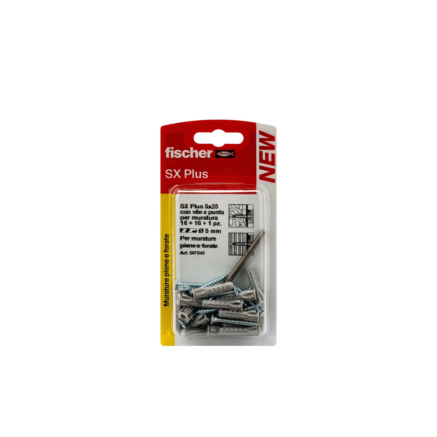 Fischer SX Plus tasselli 5x25 mm, adatti per muratura, contenuto: 16+16+1 pezzi