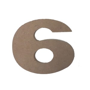 Numero decorativo "6" in legno per decorazione parete.