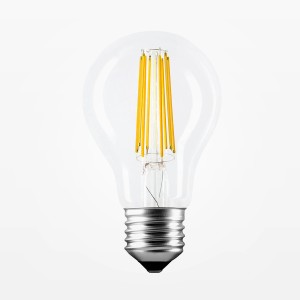 Lampadina LED E27 trasparente con effetto filamento per luce d'atmosfera.