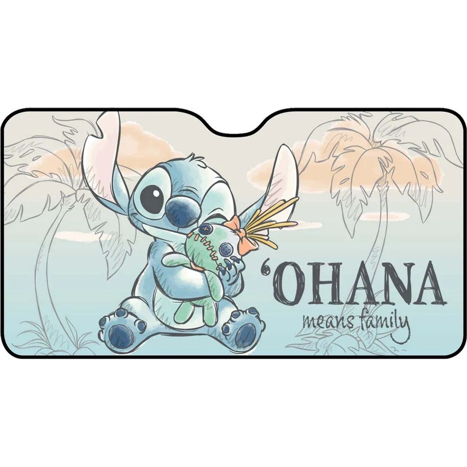 t.b.t. Parasole auto con design Stitch e scritta "Ohana means family".