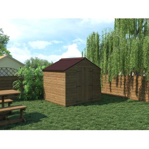 Casetta da giardino in legno con tetto bituminoso in giardino. Categoria: Coperture bituminose.