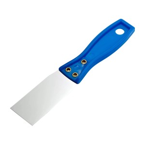 Spatola universale LUX 35 mm con lama in acciaio inox e manico in plastica blu.