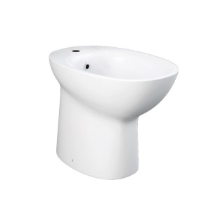 Bidet t.b.t. in ceramica bianca, vista frontale.