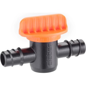 Valvola Claber Microirrigazione: Raccordo a T nero con maniglia arancione per irrigazione.