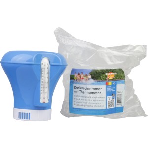 Galleggiante dosatore Summer Fun con termometro per la cura della piscina, blu/bianco.