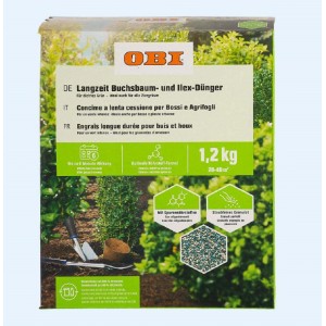 Confezione concime a lenta cessione per bossi e agrifogli OBI, 1.2kg per giardino.