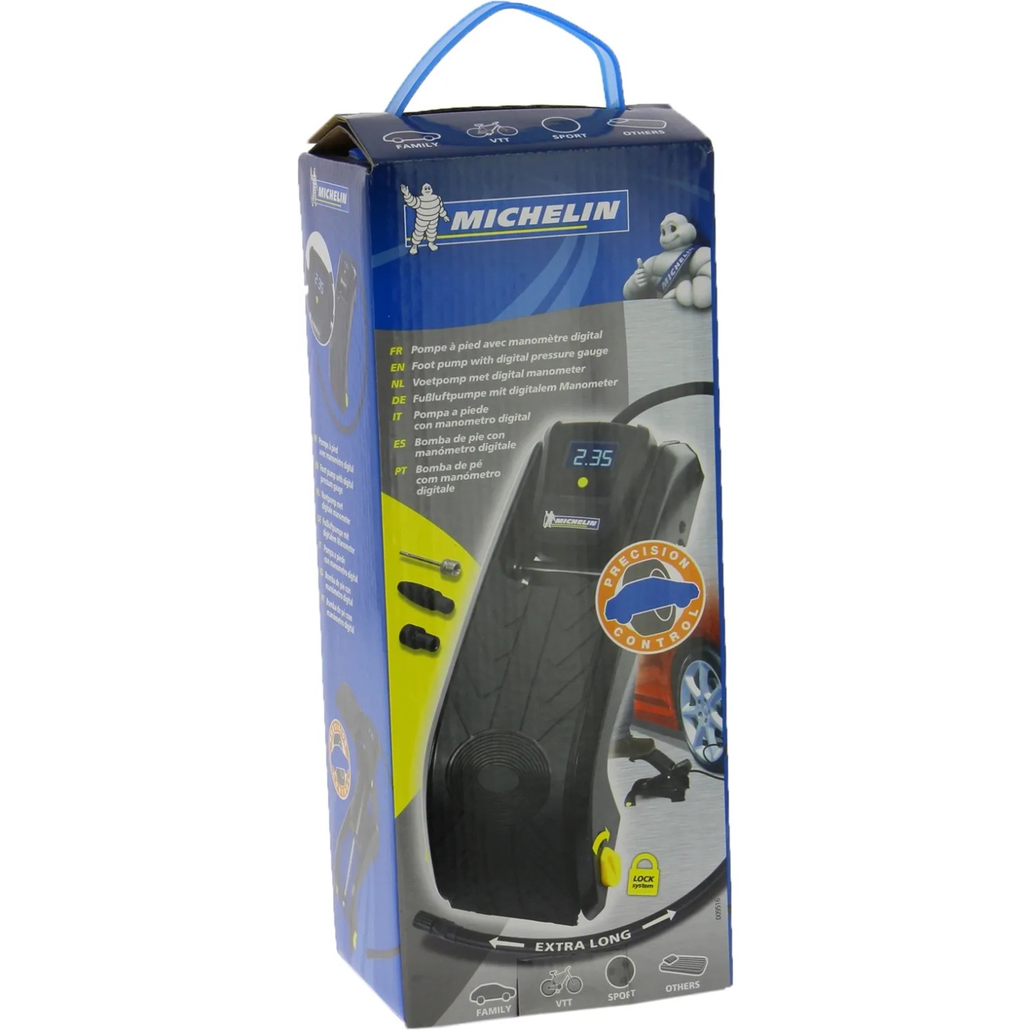 Pompe à vélo - MICHELIN - Mini pompe aluminium 2 en 1 - Manomètre intégré - Compatible valves Presta et Schrader - Sport