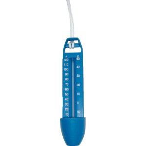 Termometro da piscina standard Summer Fun blu con scala e cordino.