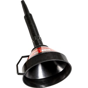 Imbuto nero per manutenzione auto con tubo flessibile e manico.